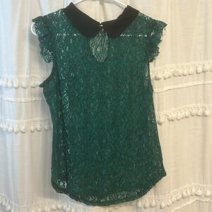Meraki juniors top green lace and black Peter Pan collar size L
